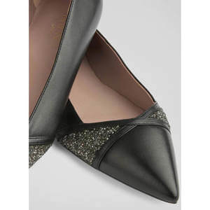 L.K. Bennett Diane Leather Crystal Black Detail Pointed Flats